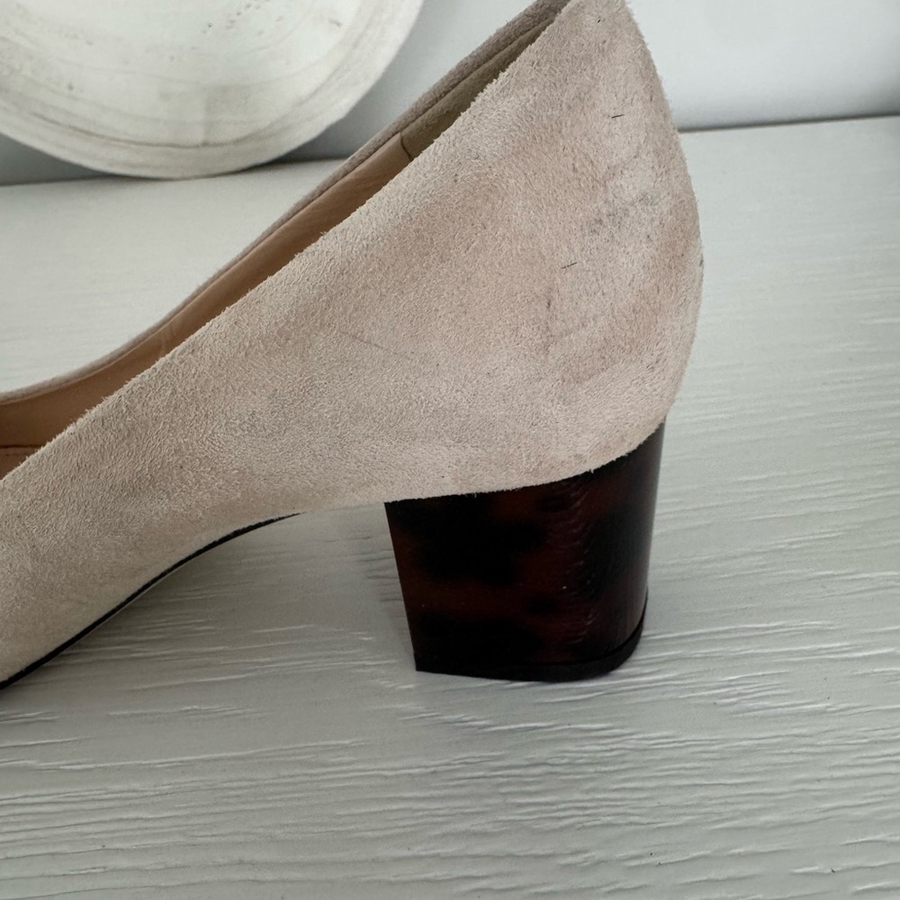 J. Crew Beige Suede Heels with Black Block Heel - Picture 5 of 6